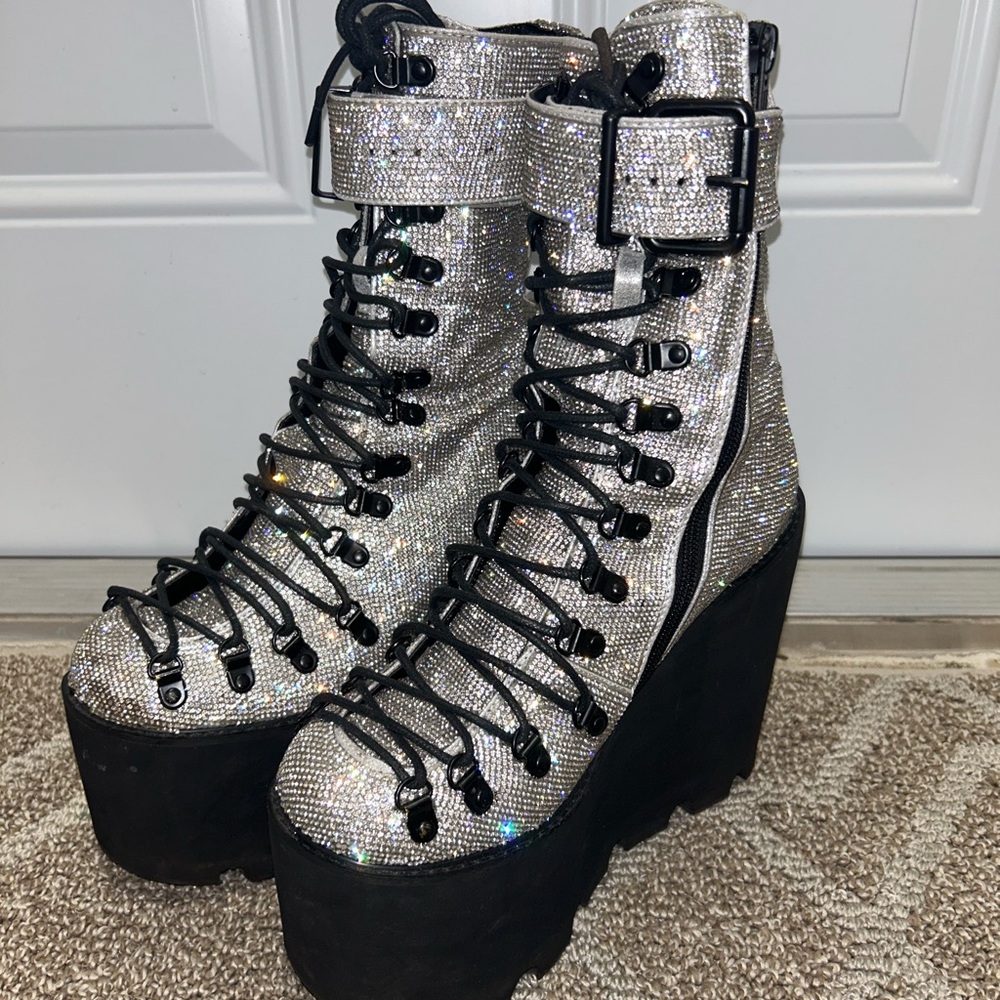 Dolls Kill Silver Glitter Platform Boots/Shoes Size 10